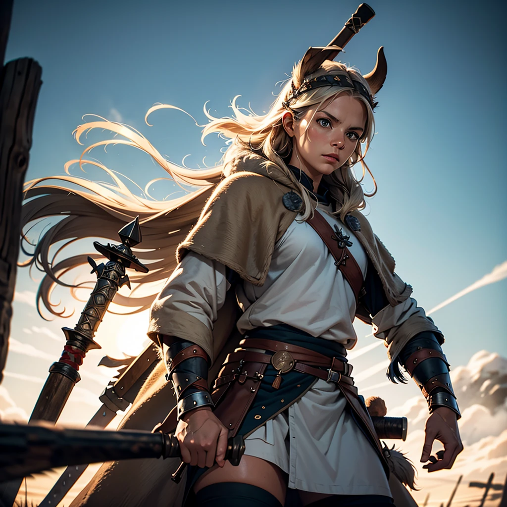 Scandinavian viking shaman with weapon