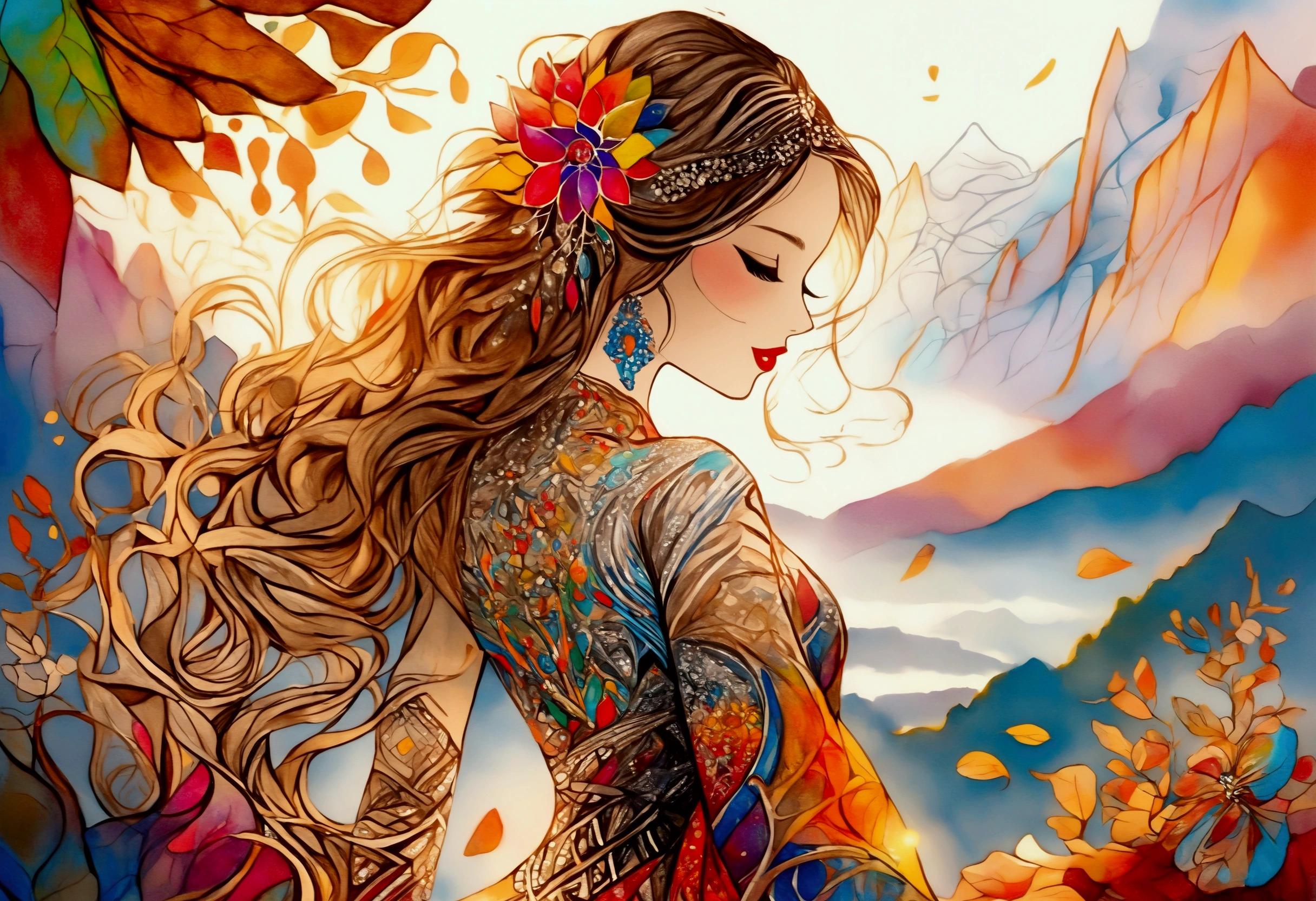 rendering by Zentangle painting, ((full body shot of a beautiful girl)), epic scenery, perfect Mystical artwork, a beautiful girl, colorful, Gorgeous,Magnificent,Splendid,Dazzling,Opulent,Luxurious,Exquisite,Sumptuous,Grandiose,Regal
