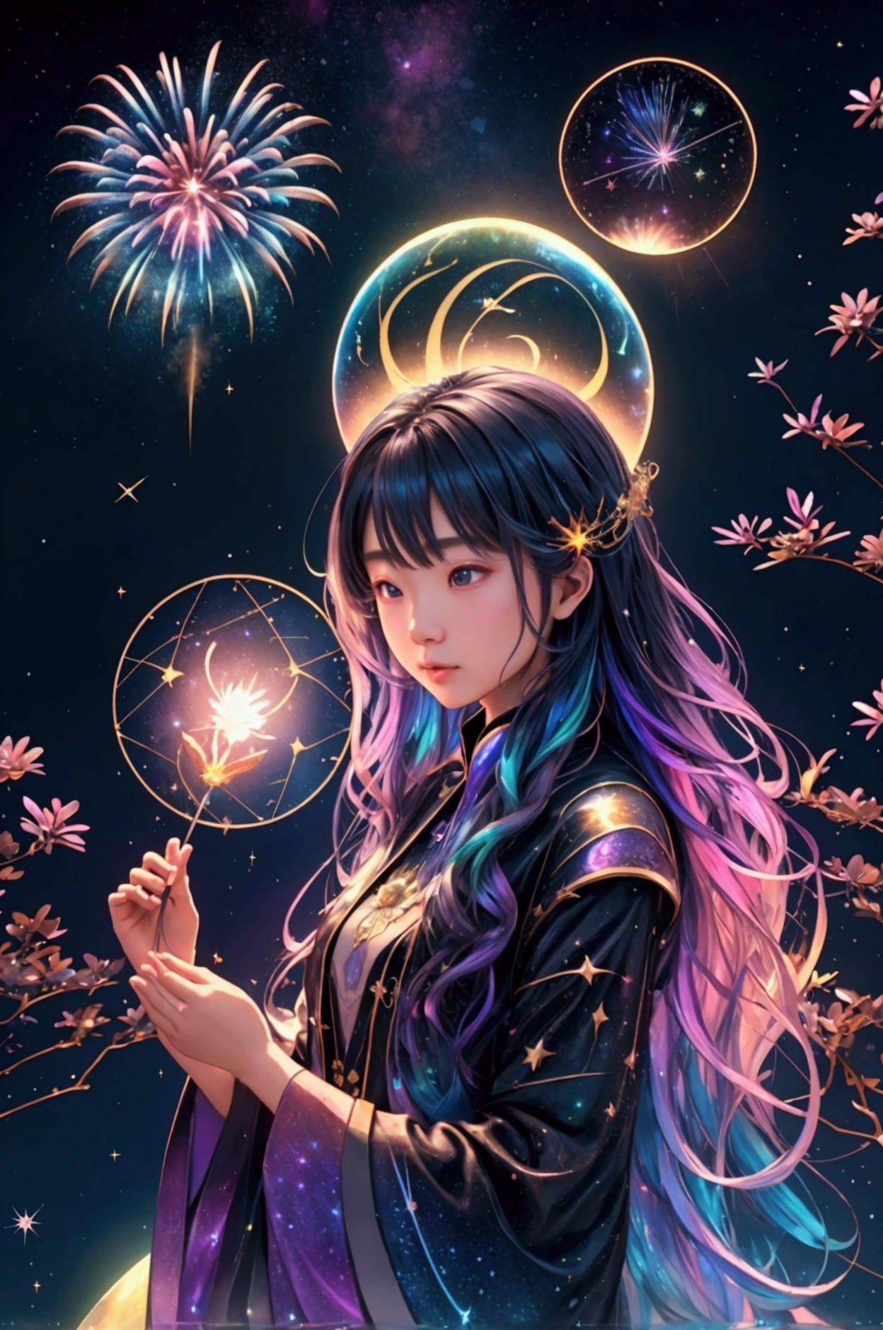 The world we see、Iridescent幻想的なNight Sky、constellation,Mysterious Landscape、firework、firework大会、Iridescentfireworkが打ちあがっている瞬間、夜nullとともに、幻想的な海景色で壮大なfirework、future都市、Highest quality、masterpiece, (Diffuse reflection of light:1.2), When the fantastic rainbow turns into shadow, bathed in a mystical atmosphere.Cast magic spells. evoke a sense of wonder and awe. A fusion of natural grandeur and magic, Weaving dreams into reality. Behold, null, And the unknown, wonderful風景、 Iridescentconstellation、Iridescent空包み込まれそうな瞬間,When the stars shine in rainbow colors、Astronomical Observation、Planetarium、meteor、colorful,美しいconstellation、3D,wonderful景色,Night Sky,An atmosphere full of dreams and hope,masterpiece.16K, Ultra-high resolution, to be born,wonderful ,future、Iridescent、The world 30 years from now。