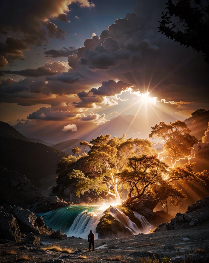 surrealismo, God&#39;s Heaven, The power of god, God's Realm, clouds, heavenly fire, powers, Fire Arrows, Rivers of water, Waterfalls, forst, Cedars, Greater power, natureza photorrealistic, Beauthfull, Blue Thunder, fire azul, Realistic fire azul, realistic thunder, electrical screws, realistic detailed 8k, Realistic 16K detail, hard, Detailed realistic color, Detailed realistic thunder, fire azul Realistic 8K, Cores photorrealistic 8K, 8K detailed colors, Nitidez photorrealistic 8K, ULTRAHD Photorealism, Divine fire azul, Divine Electric Blue Thunder, Sombras photorrealistics 8K, Textura photorrealistic, naturals, heavens, heavenly, sky night, céu de Beauthfull, the night, majestic, majestic Sky, naturalsmente Chique, thunders, Sky thunders, Divine thunder, linda, golden, starlight, Heavenly Bolts, villany azul, Blue Screws, Rendering, photorrealistic, ultra high definition, 4K, detailed textures, thunder, detailed shadows, detailed colors, naturals linda, Great Divine, detailed contrast, realistic contrast, high resolution, detailed colors, realistic detailed 16K, 8K high definition, detailed contrast, realistic contrast, high resolution, detailed colors, fire, villany, realistic detailed, chic, hour glass, Time Pass, hour glass Mística, Mysterious Power, surreal, Power Of Sky, Fire Power, The Final Time, End of Eras, Spiritual Word,
