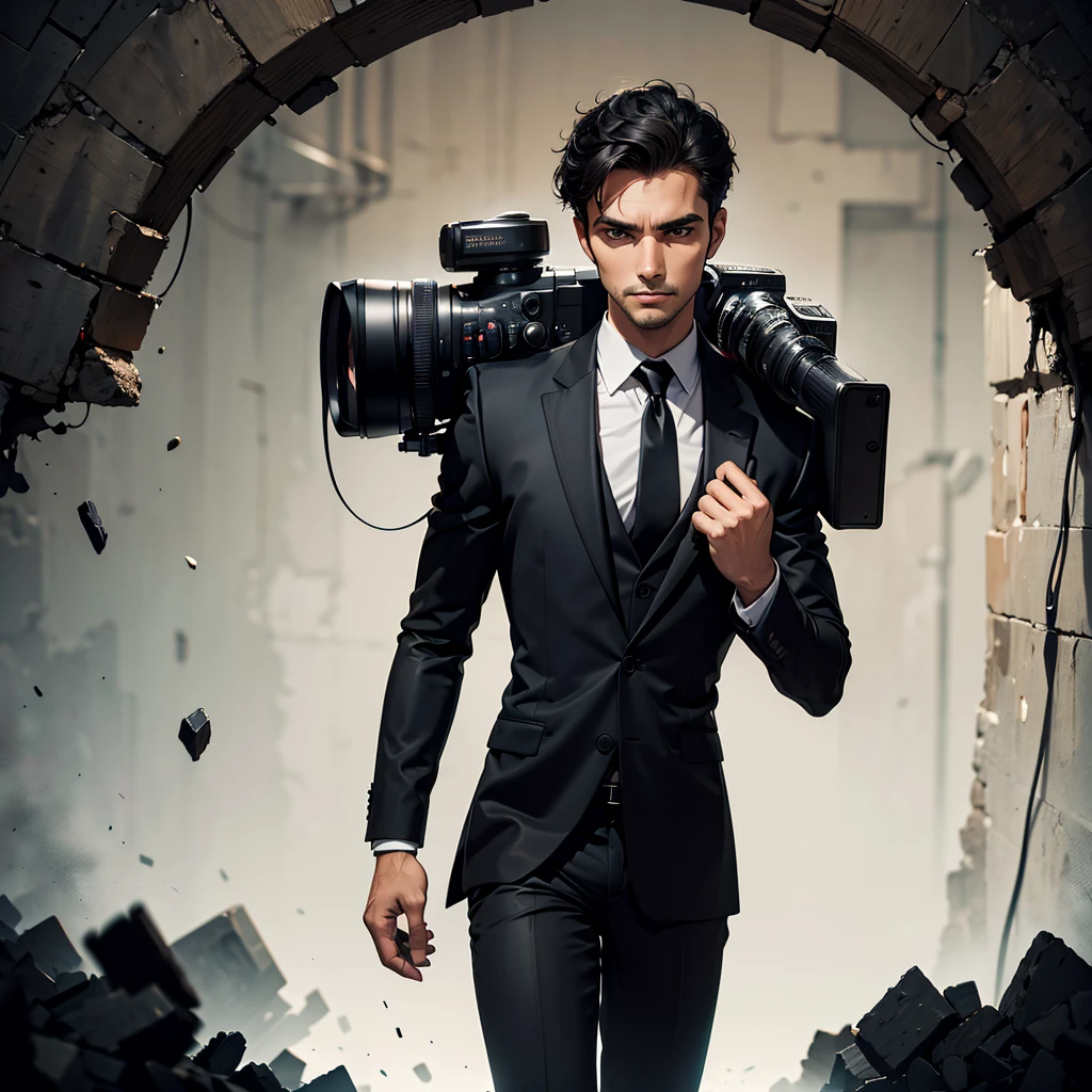 Man in a black suit with a camera instead of a head