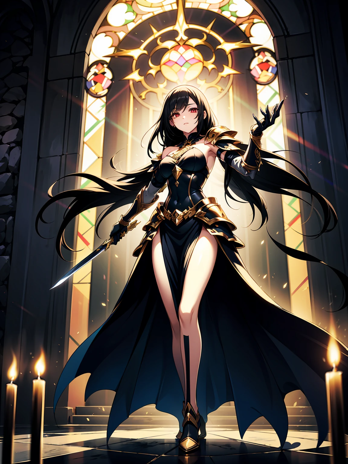 ((Finest quality)),(超A high resolution),(ultra-detailliert),(Meticulous portrayal),((Best Anime)),(Finest works of art),(Ultra-Precision Art),(The art of astounding depiction,Overwhelming depiction:1.5),(intricate and detailed art:1.6), (adult woman:1.5),(Hanging:1.6),Staring at this:1.4,sneering:1.5,(Armor shaped like a skeleton:1.3), (Black Flame:1.5), terrifying, nightmarish, cosmic horror, body horror, a heavenly female knight, imposing, biblical, very skinny, detailed, best quality, prominent collarbones, skinny arms, flat stomach, visible hip bones, full body, red and white clothing, occult aesthetic, occult, detailed and intricate steampunk and detailed gothic, Fluttering lace flared long knee length dress with frilly petticoats, knee length dress, pleated petticoats, petticoats gothic, complex lace boots, gothic aesthetic, wielding a mighty sword with mechanical components, mandalas, full body, whole body, body, chains,