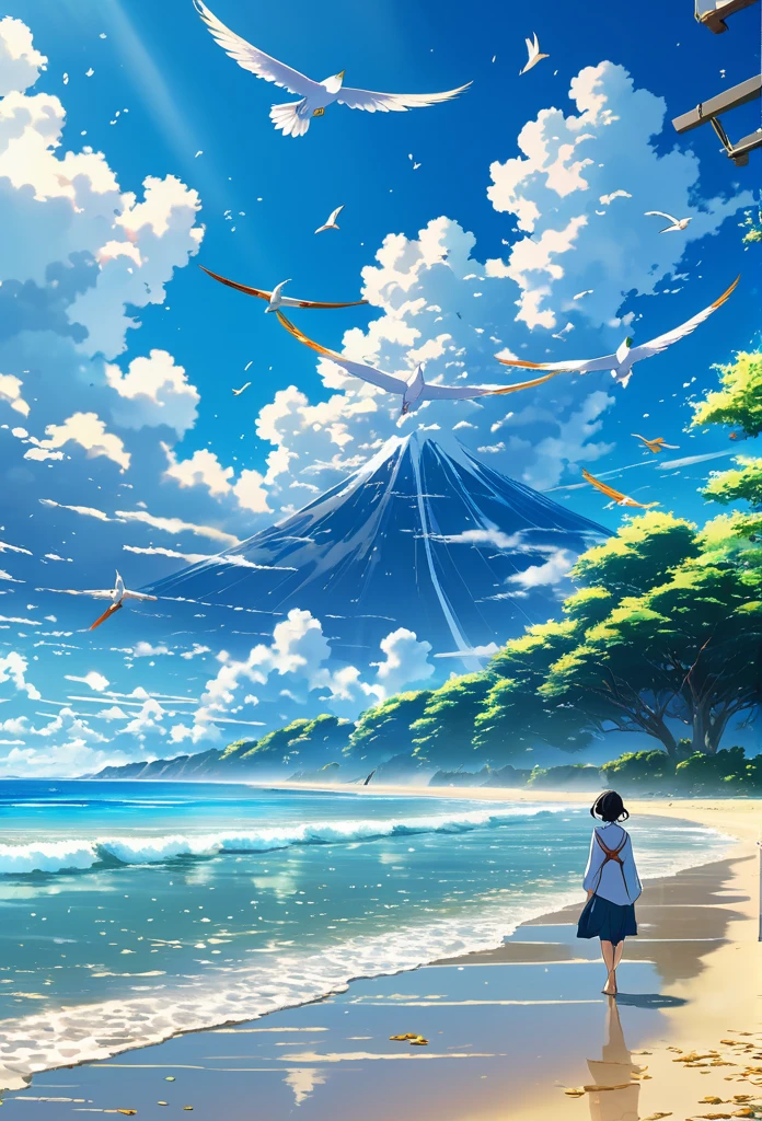 Well detailed anime landscape, The 100 series poster style with people falling from the sky, Os 100, people falling to the sky, beautiful horizon on the beach, floating wing feathers
falling seen from afar, clouds, small with brush strokes, serene sky anime nature wallpaper, anime beautiful scene, beautiful anime peace scene, Makoto Shinkai Cyril Rolando, beautiful anime scene, amazing wallpaper, wallpaper anime art 8k, anime background, anime art background, anime 4k wallpaper, anime art 4k wallpaper, anime art 4k wallpaper,