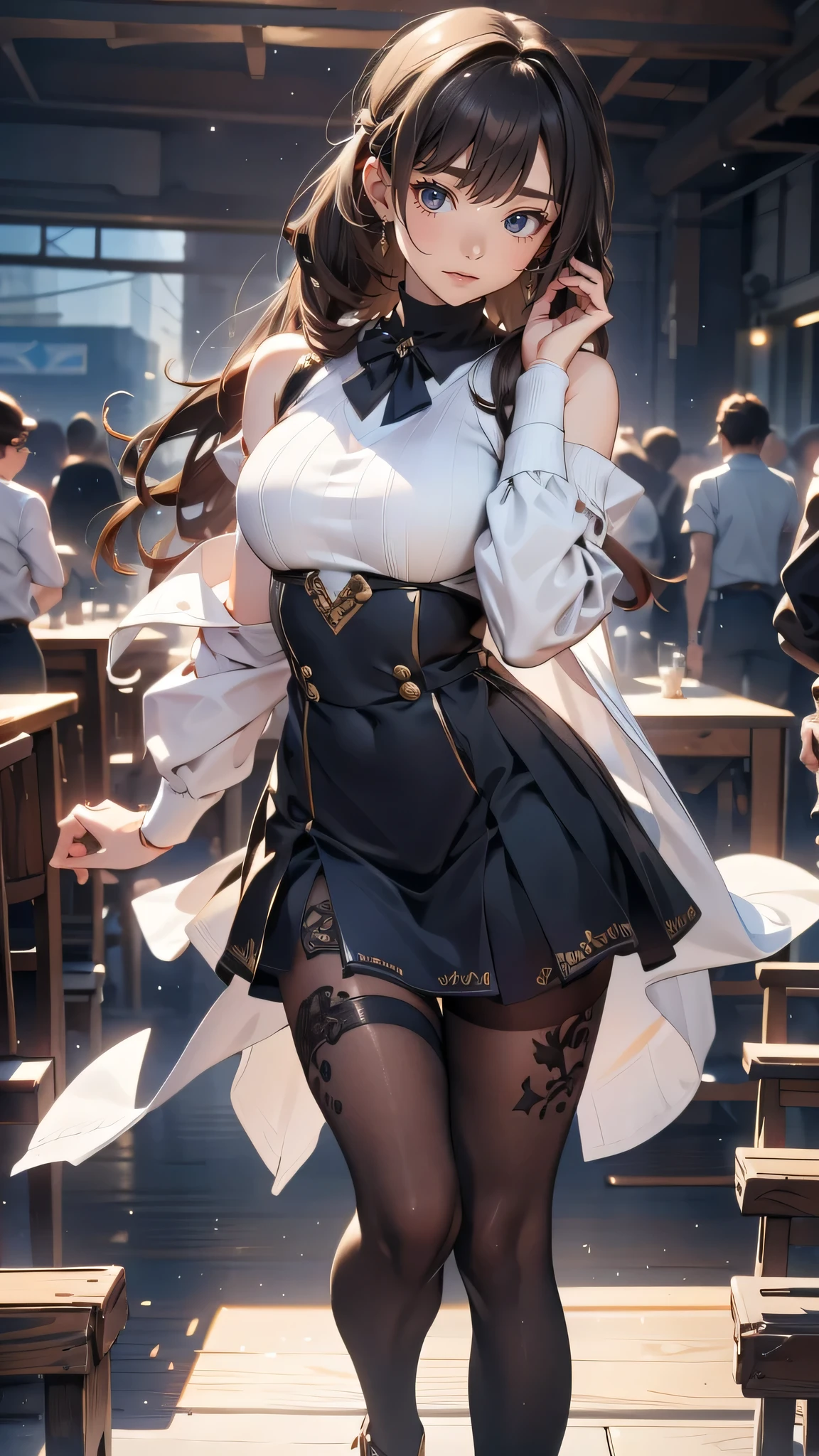 (random pose),(random hairstyle),(Highest image quality,(8K), Ultra-realistic, Best Quality, High quality, High Definition, high quality texture, high detailing, Beautiful detailed, fine detailed, extremely details CG, Detailed texture, realistic representation of face, masterpiece, presence),virgin destroyer sweater,black pantyhose,spread legs