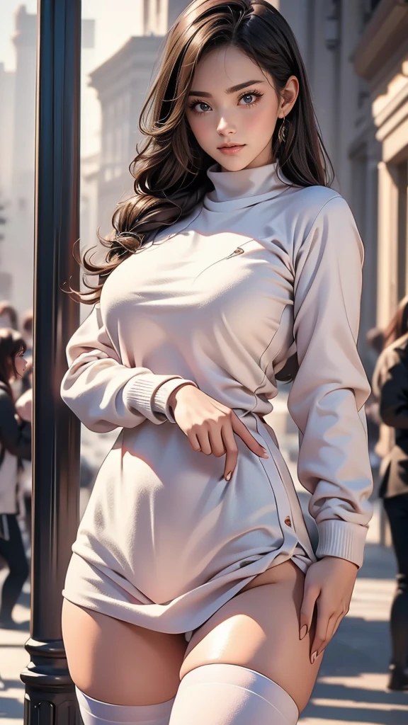 (random pose),(random hairstyle),(Highest image quality,(8K), Ultra-realistic, Best Quality, High quality, High Definition, high quality texture, high detailing, Beautiful detailed, fine detailed, extremely details CG, Detailed texture, realistic representation of face, masterpiece, presence),virgin destroyer sweater,black pantyhose,spread legs