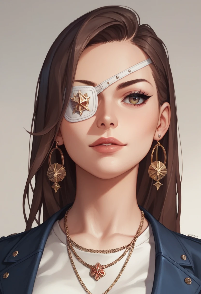 (masterpiece) (best quality) (detailed) (8k) (cinematic) (sharp focus), 1 female fighter, long nose, eye patch, nice look