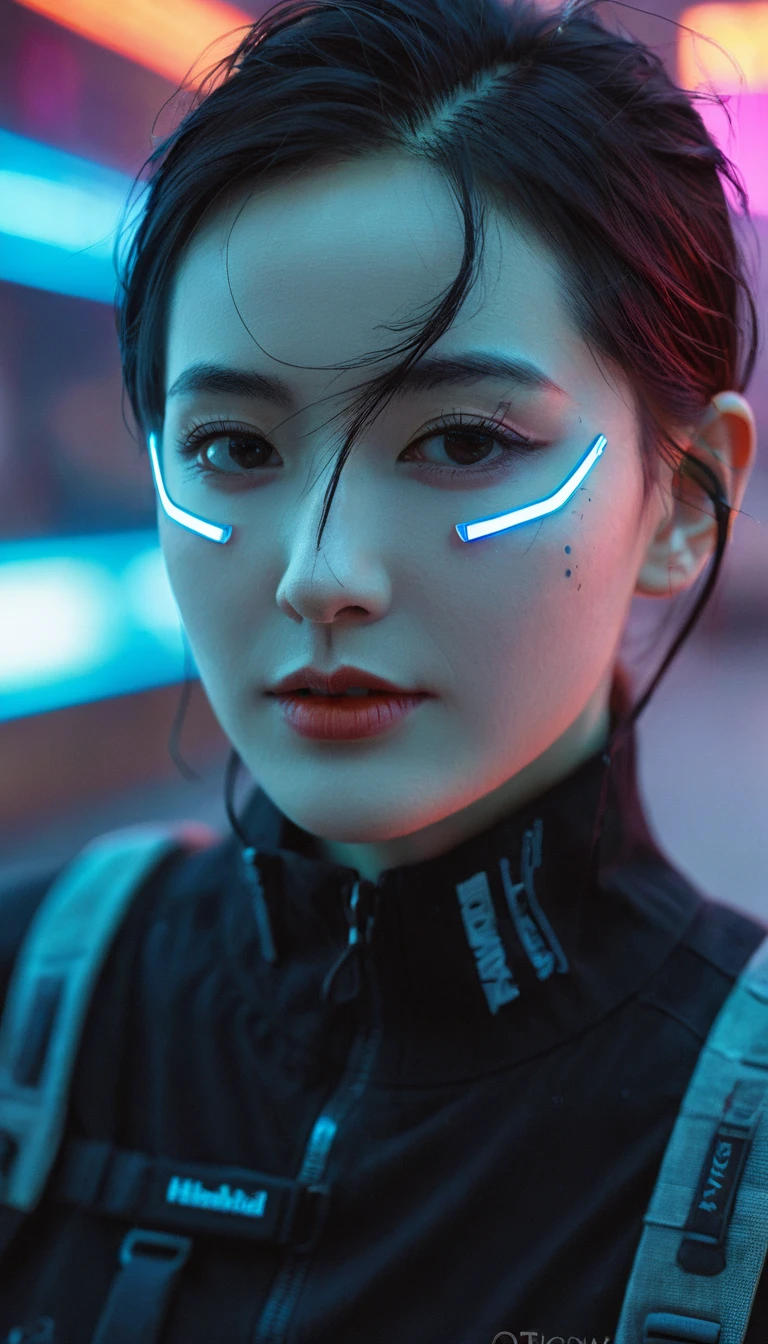 Cyberpunk detailed portrait (sks people), Futuristic neon reflective clothing, Science Fiction, parts, ismail inceoglu dragan bibin hans thoma greg rutkowski alexandros pyromallis nekro rene margitte 插图, Perfect face, ((Tattoo)), , Matte Skin, Pores, wrinkle, Ultra Detailed, Surrealism,, Mood lighting, Hasselblad Photography Award Winner, Soft diffuse lighting, giggle,, Machine side, Fine details, Realistic shadows, complex, elegant,
