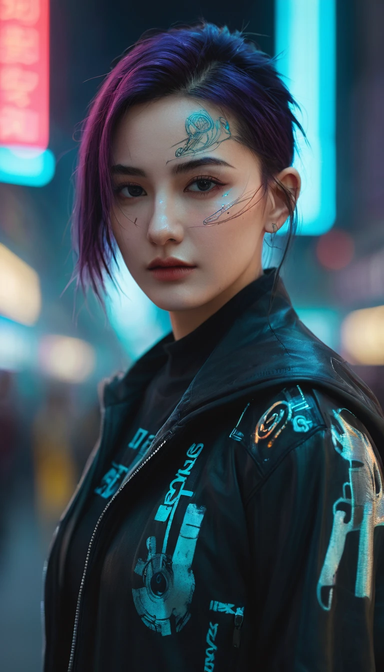 Cyberpunk detailed portrait (sks people), Futuristic neon reflective clothing, Science Fiction, parts, ismail inceoglu dragan bibin hans thoma greg rutkowski alexandros pyromallis nekro rene margitte 插图, Perfect face,  ((Tattoo)), , Matte Skin, Pores, wrinkle, Ultra Detailed, Surrealism,, Mood lighting, Hasselblad Photography Award Winner, Soft diffuse lighting,  giggle,, Machine side, Fine details, Realistic shadows, complex, elegant,