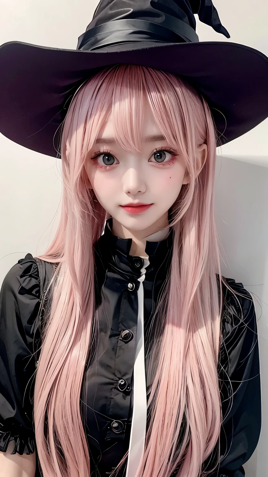 Yuno Gasai from anime "Diary of the Future", Dressed as a witch, Darling, beautiful, Sexy, depraved, anime, pink hair, eyes hearts, blush on cheeks