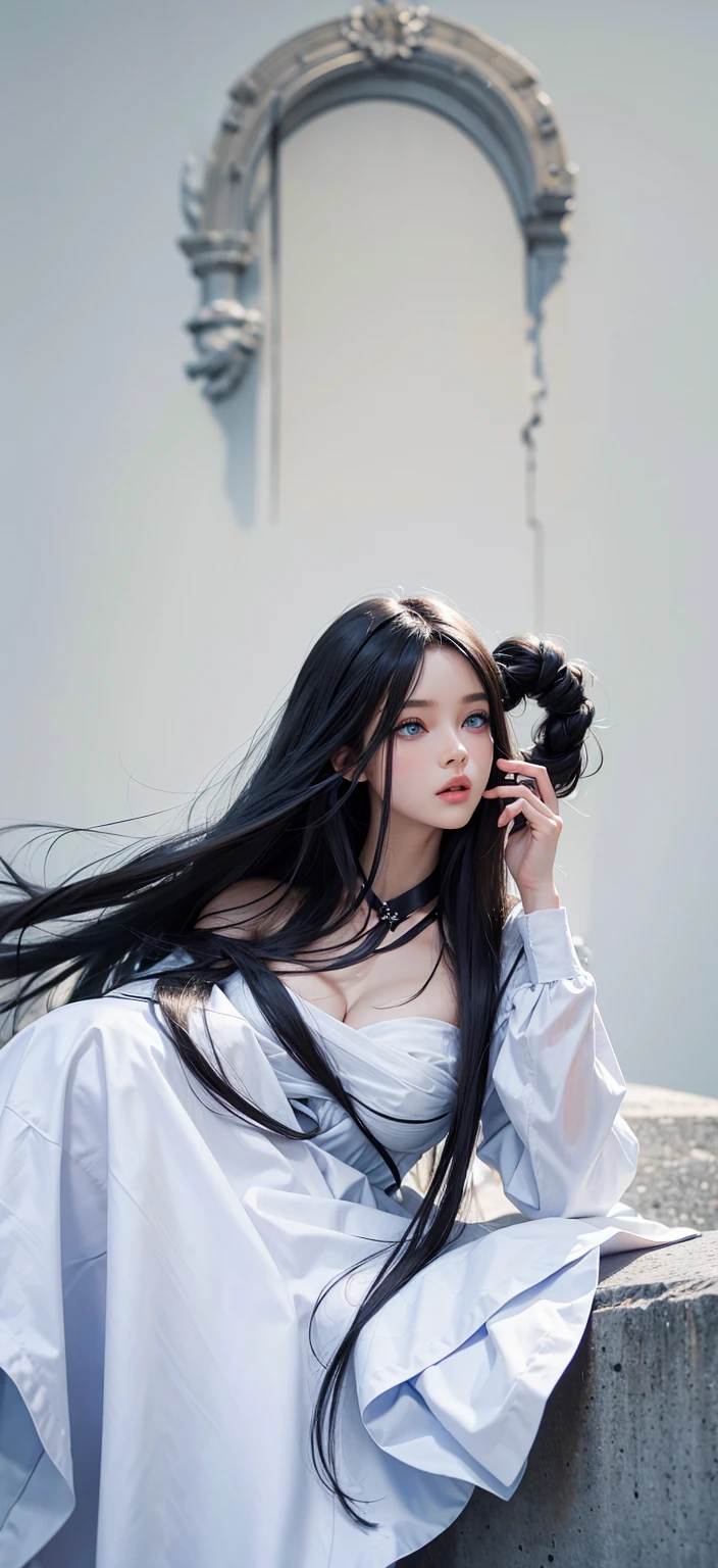 Long Hair, Black Hair, High Resolution, Blue eyes,