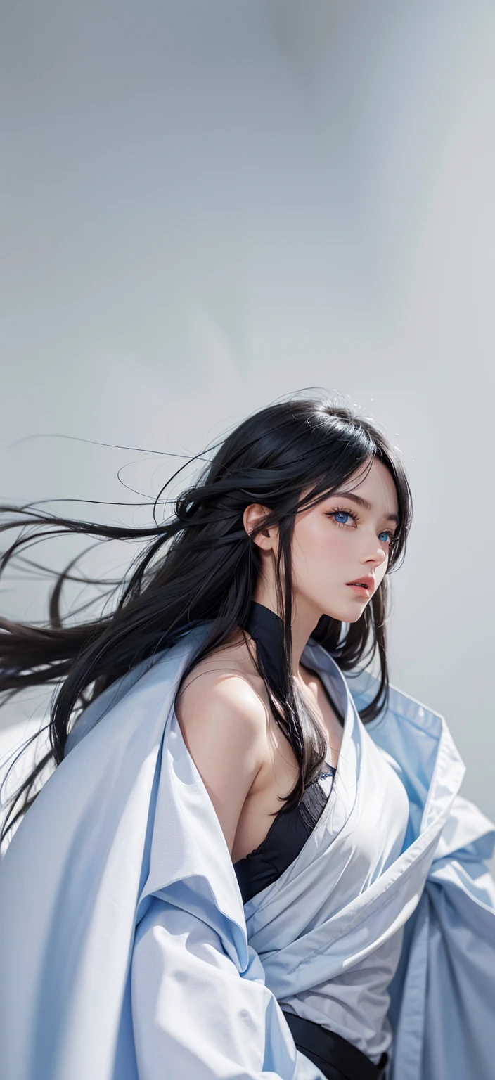 Long Hair, Black Hair, High Resolution, Blue eyes,