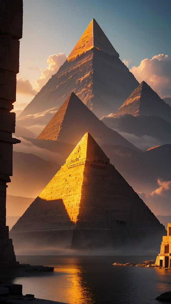 landscape,pyramid，High resolution, masterpiece, 最high quality, High detail, high quality, Very detailed, Ultra high definition, Cinematic light effects, 
