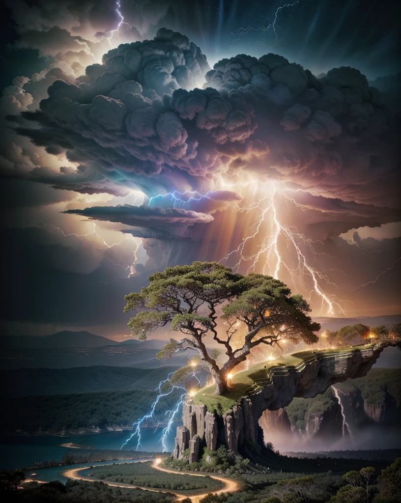 Surrealism, surrealistic, futurist, Surrealism Realm, Surrealism do Céuo, Heavenly Tree, big tree, paisaje, panorama, Heaven heaven, naturals, palmtrees, Cedars, forst, Rivers of water, Thunder Light, Detailed realistic FullHD photorealism, majestic, appealing, fire, villany,  thunder, Sky thunder, stele, photorrealistic 6K, Detailed UltraHD, detailed colors 8k, Elegant beauty, floor, stele, lightning strikes, heavens, céu Godlike, tempest, Towards the heavens, heavenly, Godlike, photorrealistic, Rendering, 4K, 8k, detailed textures, detailed shadows, padoru, detailed colors, God&#39;s Heaven, UltraHD 16K Details, Texturas photorrealistics de 16K, detailed sharpness 16K, detailed sharpness, detailed colors, realistic shadows, ultra realistic textures, high power, natural beautifuls, natural colors, realistic contrast, Texturas photorrealistics, detailed colors, lifelike colors, detailed shadows, Textuta photorrealistic FullHD, Sombras photorrealistics 8k, HD photorrealistic, Detalhes ultra-realistas de 8k, Cor photorrealistic 4K, FullHD Detailed Lights, Texturas Detalhadas photorrealistics 8k, Nitidez photorrealistic, villany, detailed 4k, ultra detaild, realistic contrast de 8k, detailed sharpness, cores Ultra HD, chic, Divine Light, Surrealism Realm, Surrealism God's Light, Surrealism Sky Path, Thunders, The End of Time, Final of World, God's Power,