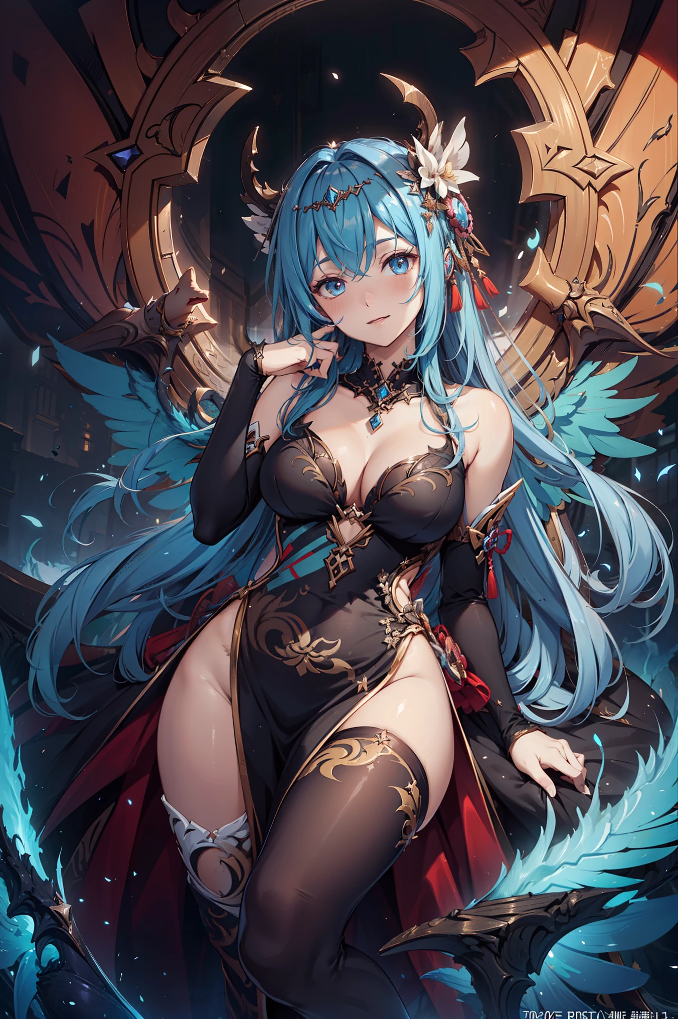 (best quality, high resolution, Textured Skin, high quality, High Detail,Extremely detailed CG unification),,Lively,Obsessed,Dynamic Angle,whole body,Gorgeous princess dress,Dress nicely,Elegant and attractive posture,Devil Wings,Sexual suggestion,In the abyss,Genshin Impact Style