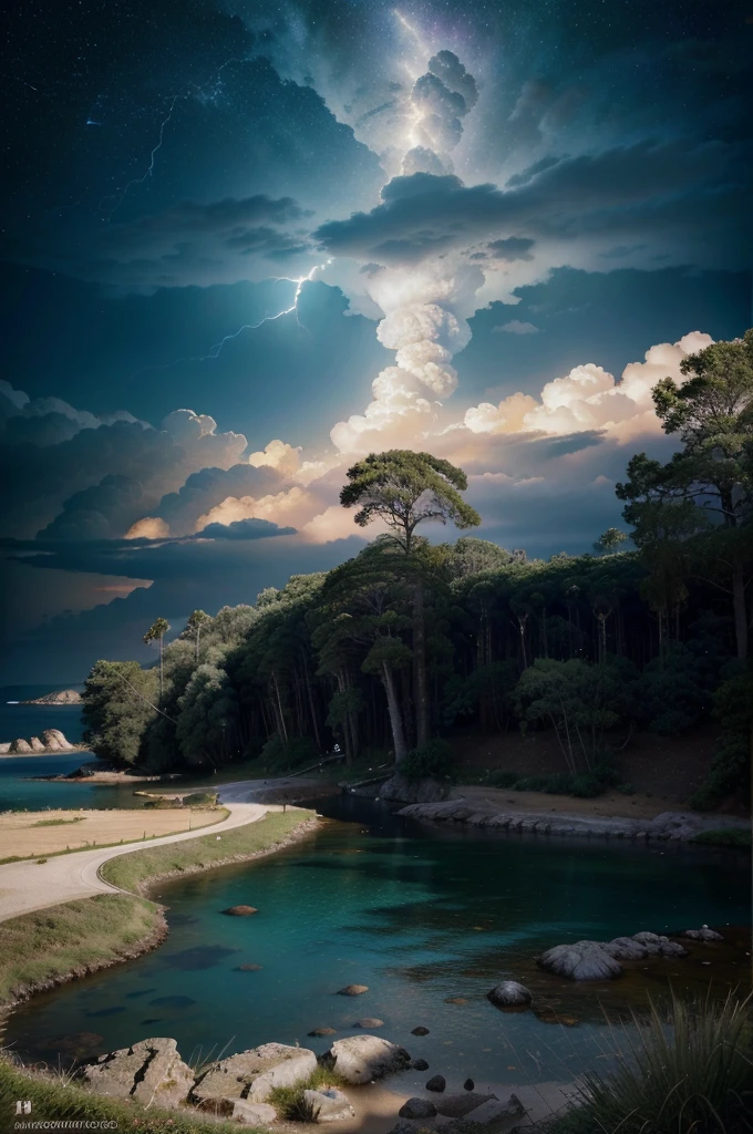 Surrealism, surrealistic, futurist, Surrealism Realm, Sky Surrealism, Celestial Tree, big tree, paisaje, panorama, Sky Heaven, naturey, palmtrees, Cedars, forst, Rivers of water, Thunder Light, Detailed Realistic FullHD Fotorrealism, Majestic, comely, fire, villany,  Thunders, Sky Thunders, Stars, photorrealistic 6K, UltraHD Detailed, detailed colors 8K, Elegant beauty, floor, stele, lightning strikes, heavens, Divine Sky, tempest, Towards the heavens, heavenly, Godlike, photorrealistic, Rendering, 4K, 8k, detailed textures, detailed shadows, padoru, detailed colors, Gods Sky, UltraHD 16K Details, 16K photorealistic textures, detailed sharpness 16K, detailed sharpness, detailed colors, realistic shadows, Ultra realistic textures, High Power, Natural Beauty, natural colors, realistic contrast, Texturas photorrealistics, detailed colors, lifelike colors, detailed shadows, Textuta photorrealistic FullHD, Sombras photorrealistics 8K, HD photorrealistic, 8K Ultra Realistic Details, Cor photorrealistic 4K, FullHD Detailed Lights, Texturas Detalhadas photorrealistics 8K, Nitidez photorrealistic, villany, detailed 4k, ultra detaild, realistic 8k contrast, detailed sharpness, cores Ultra HD, chic,