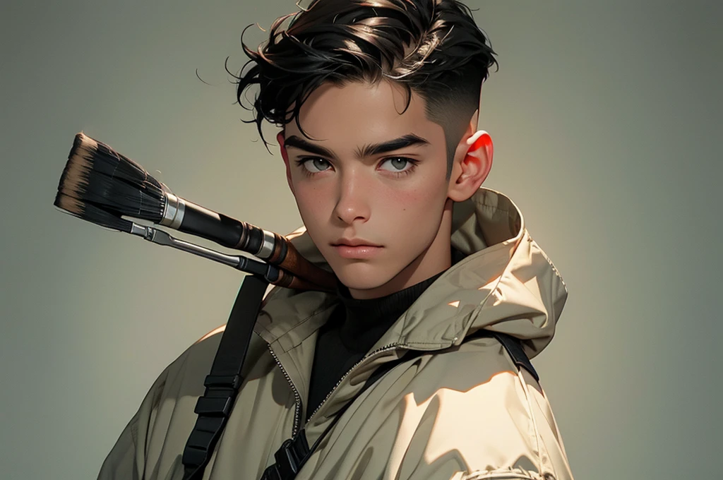 modern soldier is holding paintbrush, high resolution, max detail, 16k,