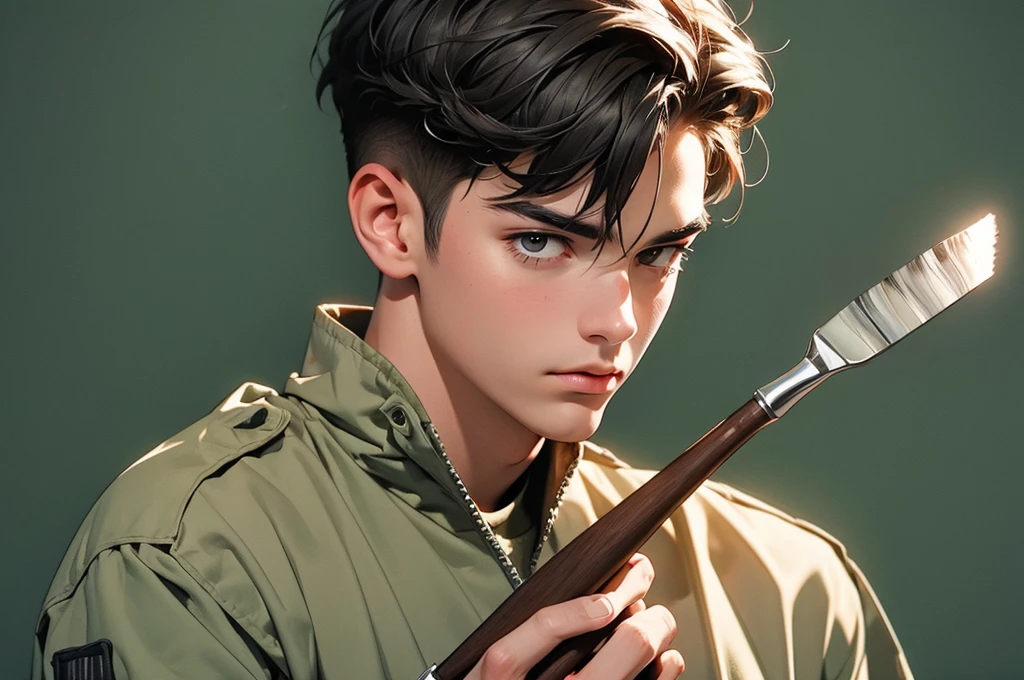 modern soldier is holding paintbrush, high resolution, max detail, 16k,