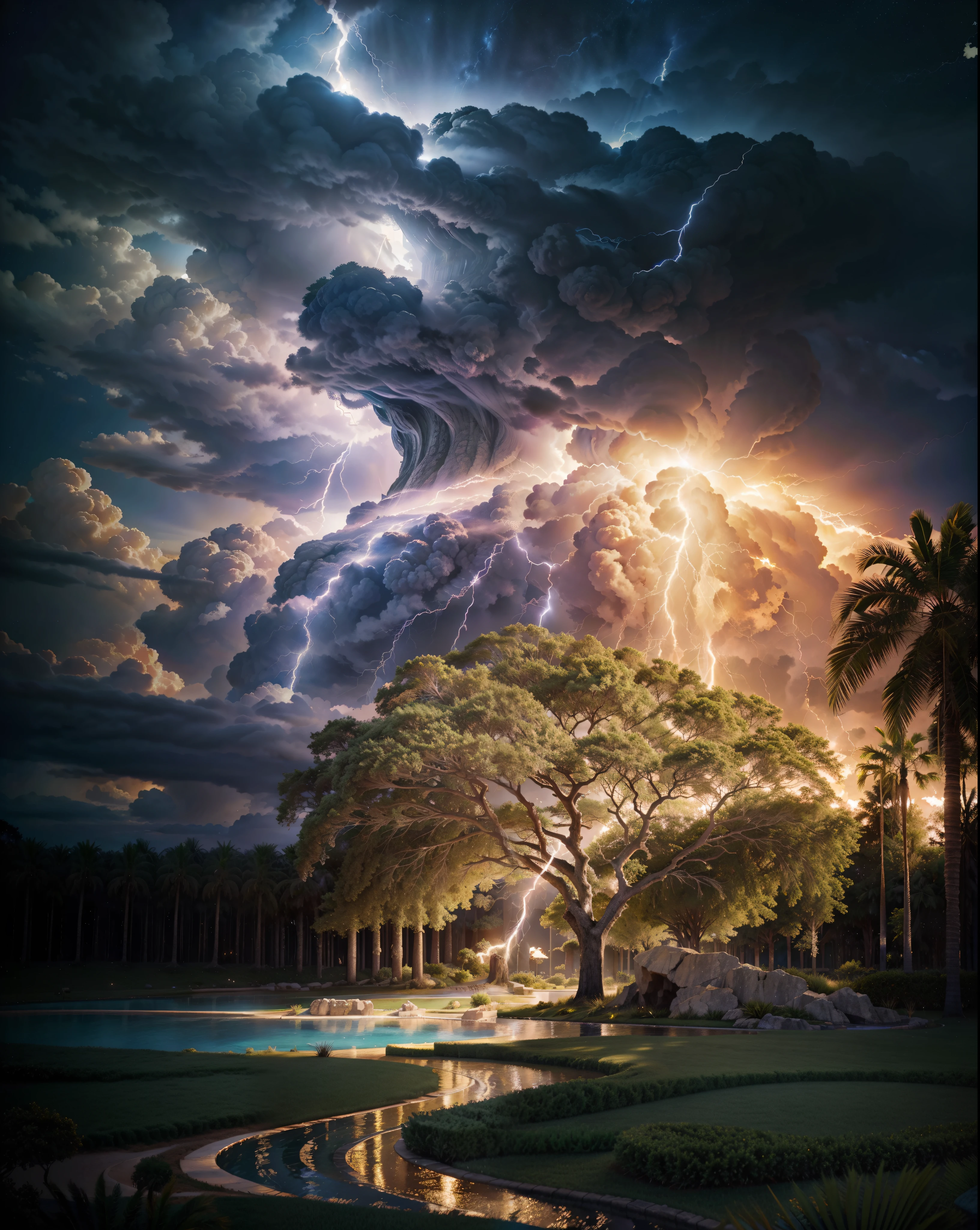 Surrealism, surrealistic, futurist, Surrealism Realm, Surrealism do Céuo, Heavenly Tree, big tree, paisaje, panorama, Heaven heaven, naturals, palmtrees, Cedars, forst, Rivers of water, Thunder Light, Detailed realistic FullHD photorealism, majestic, appealing, fire, villany,  thunder, Sky thunder, stele, photorrealistic 6K, Detailed UltraHD, detailed colors 8k, Elegant beauty, floor, stele, lightning strikes, heavens, céu Godlike, tempest, Towards the heavens, heavenly, Godlike, photorrealistic, Rendering, 4K, 8k, detailed textures, detailed shadows, padoru, detailed colors, God&#39;s Heaven, UltraHD 16K Details, Texturas photorrealistics de 16K, detailed sharpness 16K, detailed sharpness, detailed colors, realistic shadows, ultra realistic textures, high power, natural beautifuls, natural colors, realistic contrast, Texturas photorrealistics, detailed colors, lifelike colors, detailed shadows, Textuta photorrealistic FullHD, Sombras photorrealistics 8k, HD photorrealistic, Detalhes ultra-realistas de 8k, Cor photorrealistic 4K, FullHD Detailed Lights, Texturas Detalhadas photorrealistics 8k, Nitidez photorrealistic, villany, detailed 4k, ultra detaild, realistic contrast de 8k, detailed sharpness, cores Ultra HD, chic, Divine Light, Surrealism Realm, Surrealism God's Light, Surrealism Sky Path, Thunders, The End of Time, Final of World, God's Power,