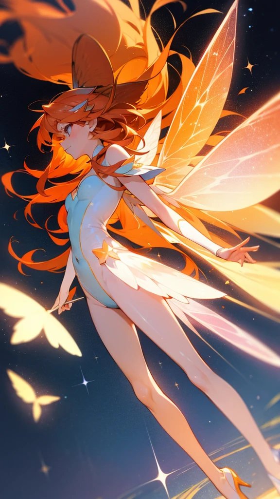 Fairy with long orange hair, magical, pretty, wings, sparkle, pastel