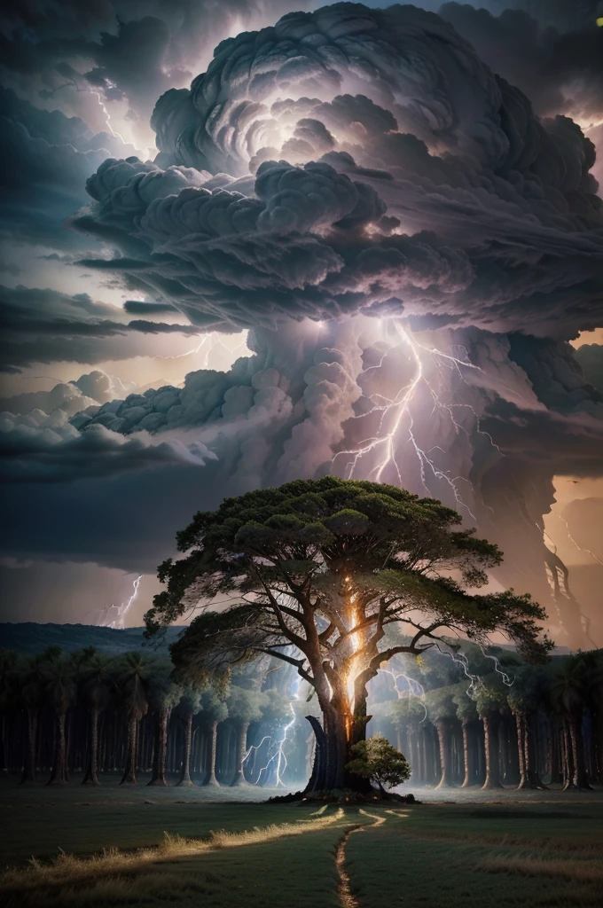 Surrealism, surrealistic, futurist, Surrealism Realm, Surrealism do Céuo, Heavenly Tree, big tree, paisaje, panorama, Heaven heaven, naturals, palmtrees, Cedars, forst, Rivers of water, Thunder Light, Detailed realistic FullHD photorealism, majestic, appealing, fire, villany,  thunder, Sky thunder, stele, photorrealistic 6K, Detailed UltraHD, detailed colors 8k, Elegant beauty, floor, stele, lightning strikes, heavens, céu Godlike, tempest, Towards the heavens, heavenly, Godlike, photorrealistic, Rendering, 4K, 8k, detailed textures, detailed shadows, padoru, detailed colors, God&#39;s Heaven, UltraHD 16K Details, Texturas photorrealistics de 16K, detailed sharpness 16K, detailed sharpness, detailed colors, realistic shadows, ultra realistic textures, high power, natural beautifuls, natural colors, realistic contrast, Texturas photorrealistics, detailed colors, lifelike colors, detailed shadows, Textuta photorrealistic FullHD, Sombras photorrealistics 8k, HD photorrealistic, Detalhes ultra-realistas de 8k, Cor photorrealistic 4K, FullHD Detailed Lights, Texturas Detalhadas photorrealistics 8k, Nitidez photorrealistic, villany, detailed 4k, ultra detaild, realistic contrast de 8k, detailed sharpness, cores Ultra HD, chic, Divine Light, Surrealism Realm, Surrealism God's Light, Surrealism Sky Path, Thunders, The End of Time, Final of World, God's Power,