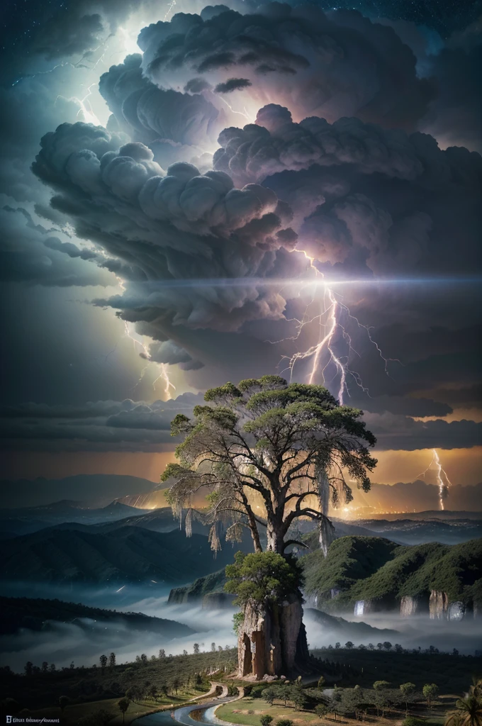 Surrealism, surrealistic, futurist, Surrealism Realm, Surrealism do Céuo, Heavenly Tree, big tree, paisaje, panorama, Heaven heaven, naturals, palmtrees, Cedars, forst, Rivers of water, Thunder Light, Detailed realistic FullHD photorealism, majestic, appealing, fire, villany, thunder, Sky thunder, stele, photorrealistic 6K, Detailed UltraHD, detailed colors 8k, Elegant beauty, floor, stele, lightning strikes, heavens, céu Godlike, tempest, Towards the heavens, heavenly, Godlike, photorrealistic, Rendering, 4K, 8k, detailed textures, detailed shadows, padoru, detailed colors, God's Heaven, UltraHD 16K Details, Texturas photorrealistics de 16K, detailed sharpness 16K, detailed sharpness, detailed colors, realistic shadows, ultra realistic textures, high power, natural beautifuls, natural colors, realistic contrast, Texturas photorrealistics, detailed colors, lifelike colors, detailed shadows, Textuta photorrealistic FullHD, Sombras photorrealistics 8k, HD photorrealistic, Detalhes ultra-realistas de 8k, Cor photorrealistic 4K, FullHD Detailed Lights, Texturas Detalhadas photorrealistics 8k, Nitidez photorrealistic, villany, detailed 4k, ultra detaild, realistic contrast de 8k, detailed sharpness, cores Ultra HD, chic, Divine Light, Surrealism Realm, Surrealism God's Light, Surrealism Sky Path, Thunders, The End of Time, Final of World, God's Power,