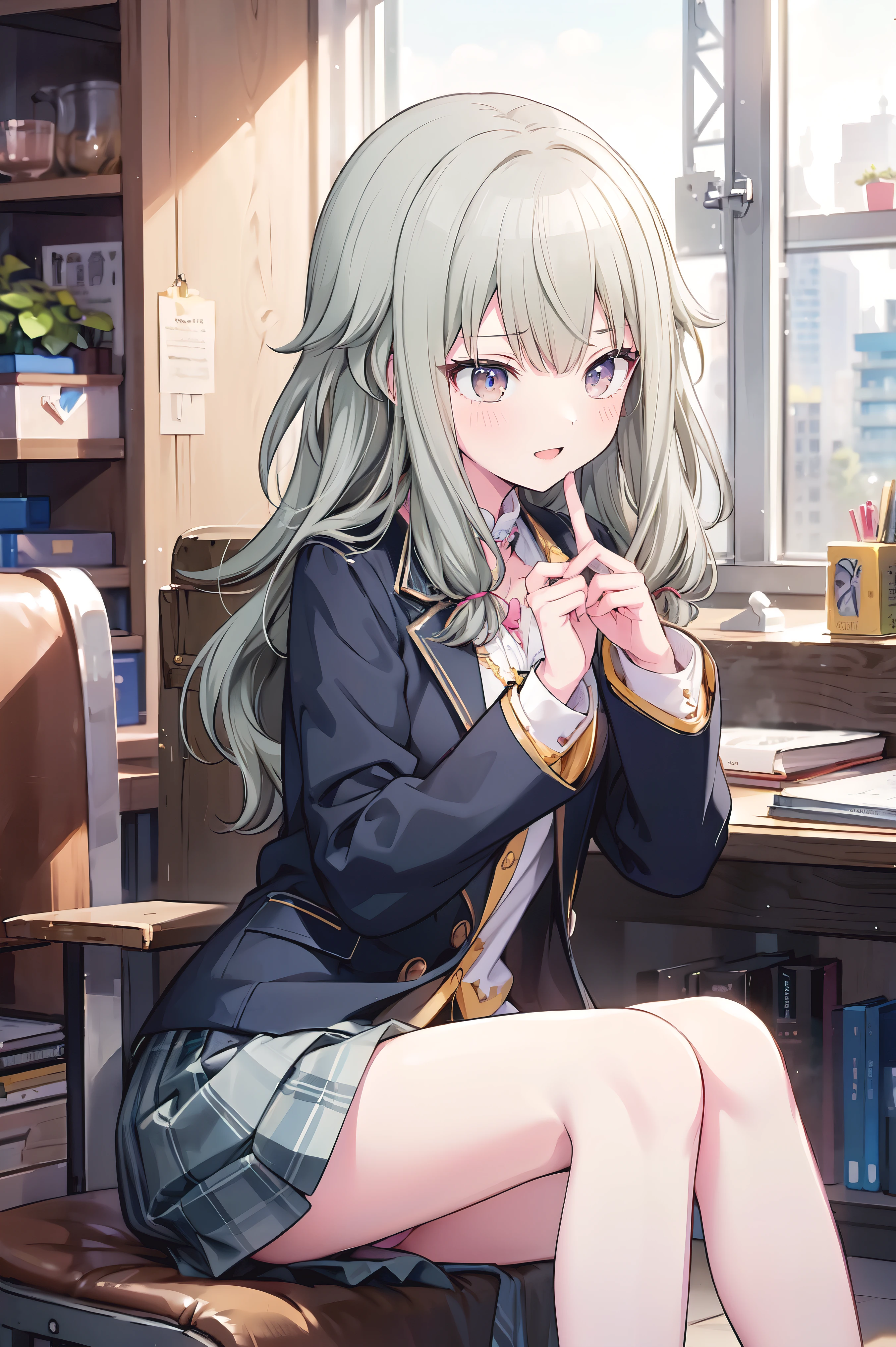 (8k, 最high quality)、Ultra-high resolution、adorable、最high quality, beautiful, Absurd beauty、masterpiece、Best image quality、(Front facing)、good feeling、smile,Face the camera、Delicate eyes、smile、Small face、female、1 person、masterpiece, Most detailed、、blazer、skirt、 high quality、Shiny Hair、Very fine and beautiful bright eyeedium chest、nose blush、Very detailed, clear and beautiful face, Awards, (Anatomically correct)、The whole body is visible、Focus on the face