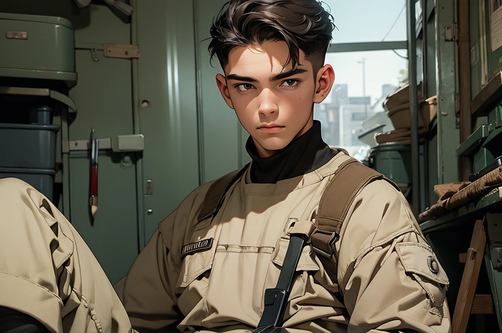 male modern soldier is holding paintbrush, high resolution, max detail, 16k,