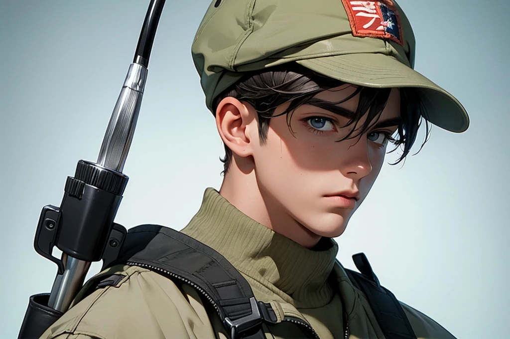 male modern soldier is holding paintbrush, high resolution, max detail, 16k,