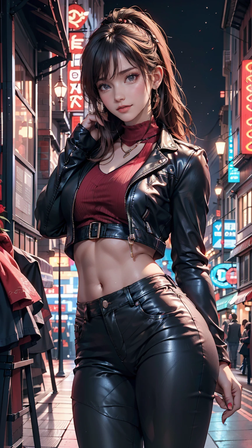 art by:Katsuya Terada, art by:Renji Murata, art by:Akiman, art by:JUNNY, full bodyesbian, Cute slender young Japan killer girl, Scars of battle, Realistic skin type, Some moderate moles, Classic suit jacket, hold a gun, Red Circle Nightclubs in San Diego, Red and blue movie lighting, high-detail、Ray traching、digitial painting、concept-art、smoother、foco nítido、illustratio、8k