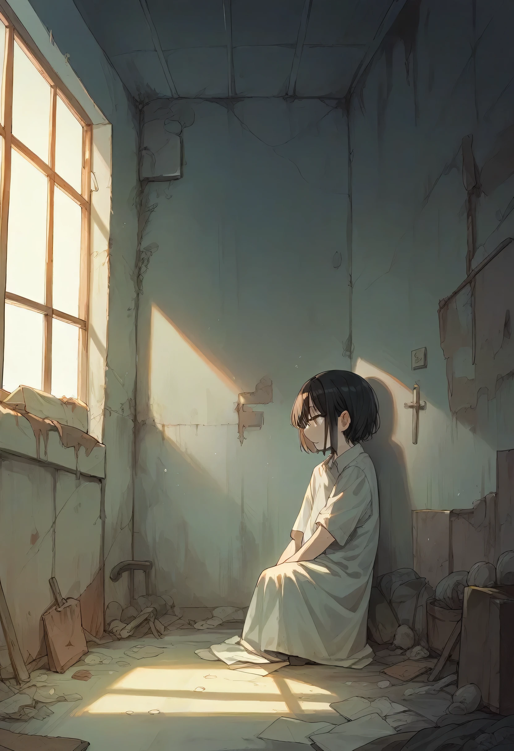 Cover of a horror manga depicting an abandoned psychiatric hospital, With several young researchers.: 30 years