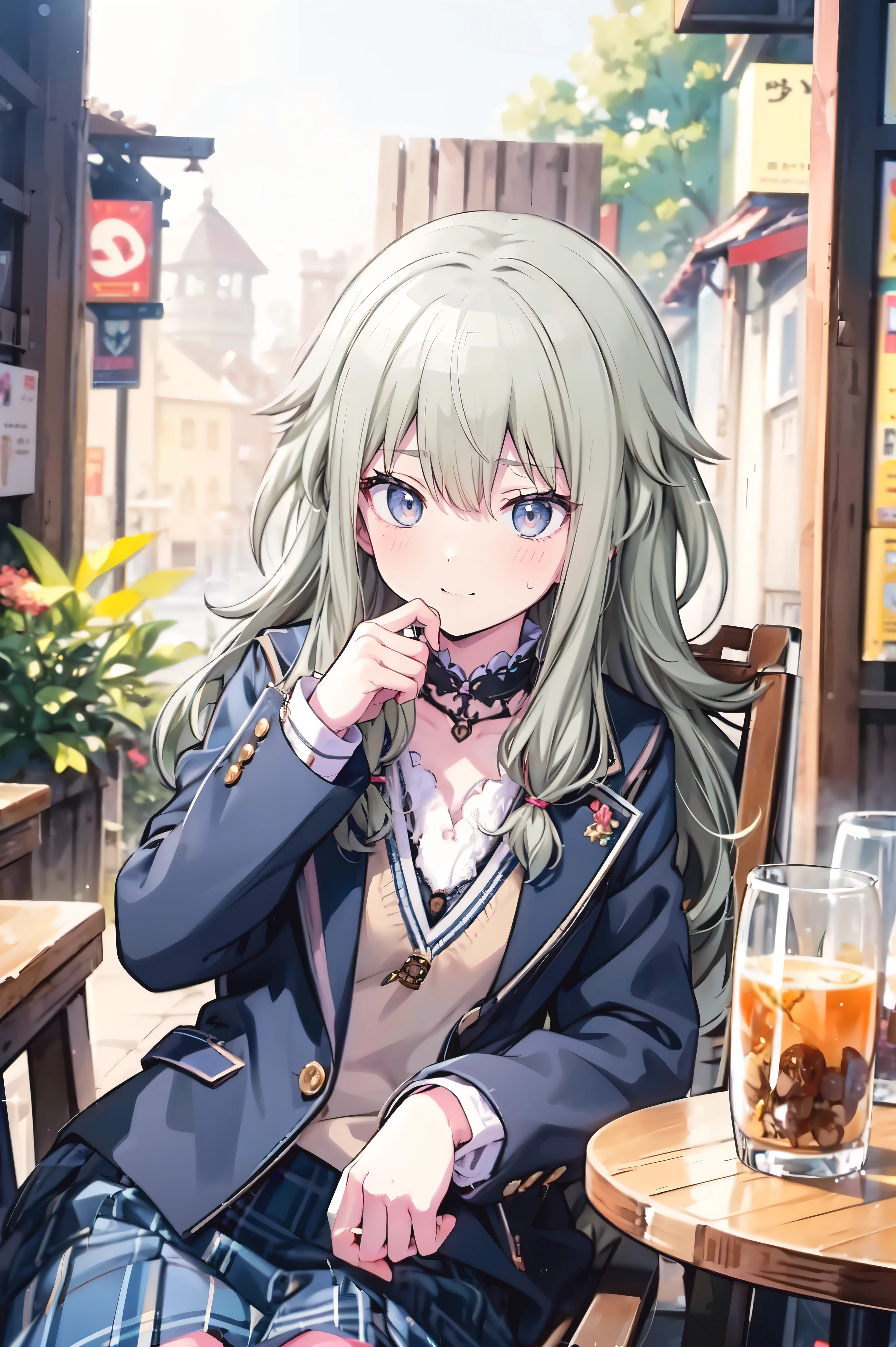(8k, 最high quality)、Ultra-high resolution、adorable、最high quality, beautiful, Absurd beauty、masterpiece、Best image quality、(Front facing)、good feeling、smile,Face the camera、Delicate eyes、smile、Small face、female、1 person、masterpiece, Most detailed、、blazer、skirt、 high quality、Shiny Hair、Very fine and beautiful bright eyeedium chest、nose blush、Very detailed, clear and beautiful face, Awards, (Anatomically correct)、The whole body is visible、Focus on the face