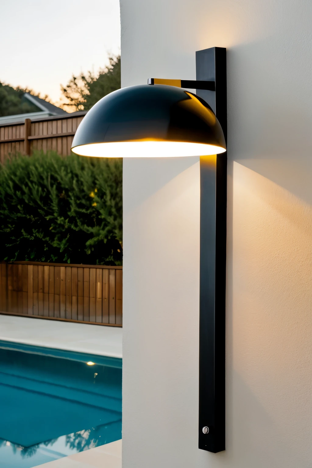 pool modern house evening close up to wall lights