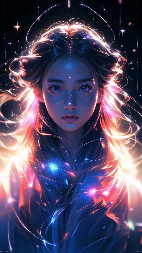 (((8k))), (((High resolution))),((Highest quality)),Beautiful Shrine Maiden,Upper body only,Close-up of face,beam from right hand,battle mode, blue aura swirling around the body,fog,mystic atmosphere,Serious face,Ultra-realistic,8k,Ultra-fine,Super detailed
