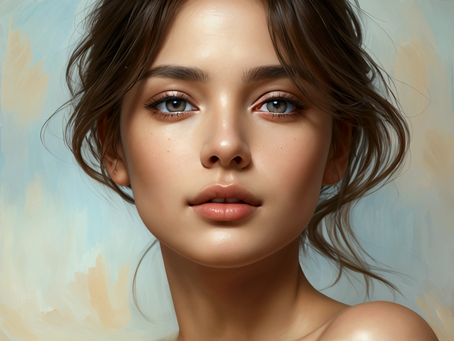 a sexy nude woman, flawless smooth skin, beautiful detailed eyes, beautiful detailed lips, extremely detailed face and body, long eyelashes, sensual expression, elegant pose, natural lighting, cinematic, high quality, hyper detailed, photorealistic, oil painting, 8k
