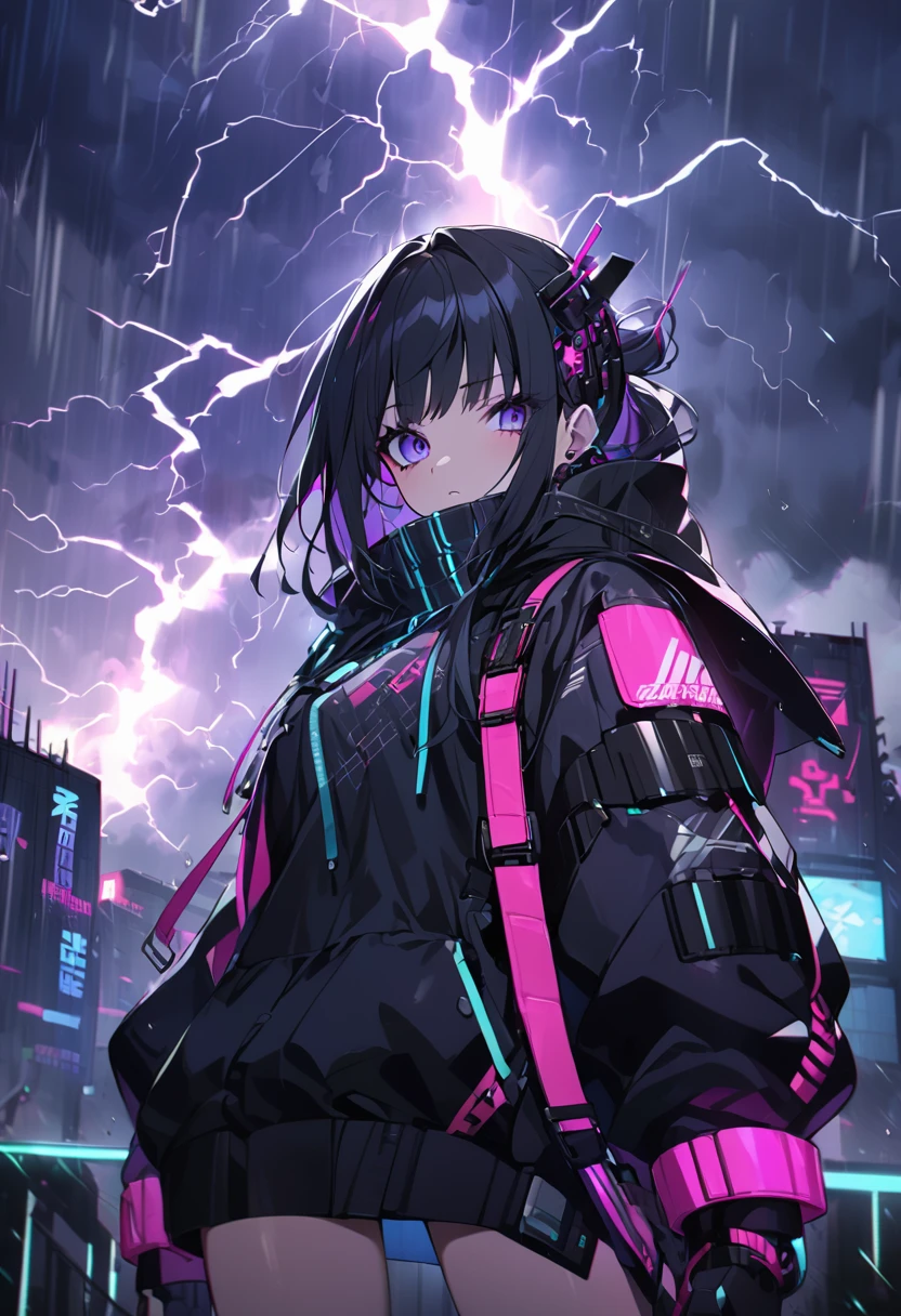 Thunder、thunderstorm,bad weather,One Girl,cyber punk