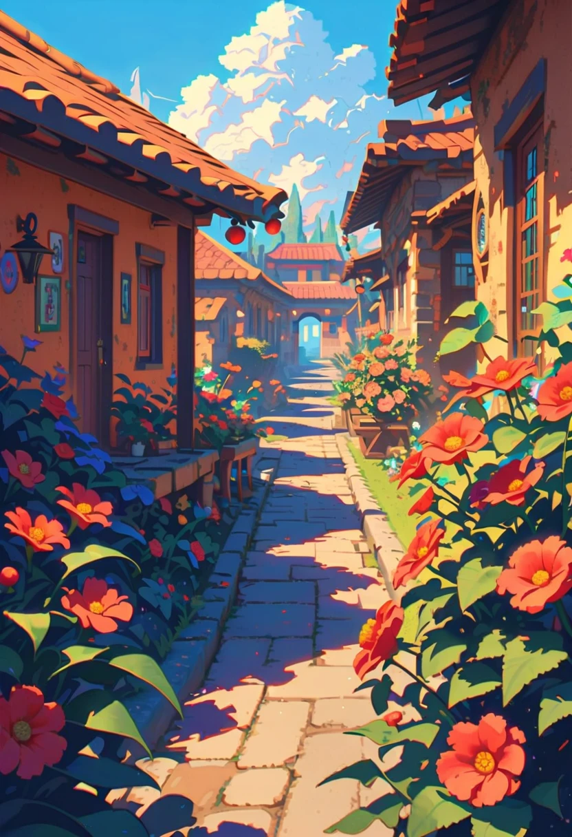style 9,a large Mexican Hacienda full of flowers , c9n bricks