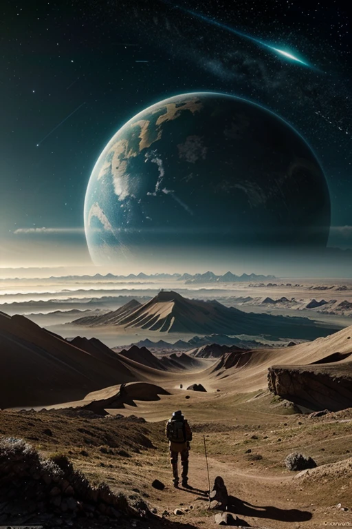 most amazing landscape, on a new planet that is from another galaxi but looks like our earth, people start to make futuristic buildings