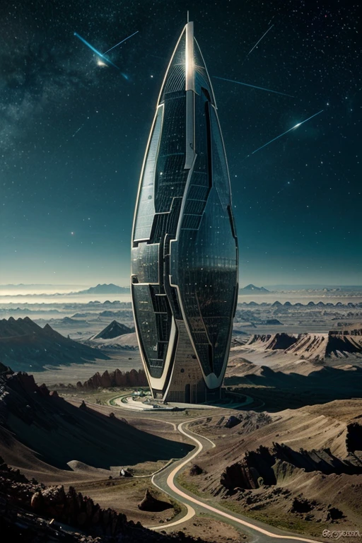most amazing landscape, on a new planet that is from another galaxi but looks like our earth, people start to make futuristic buildings