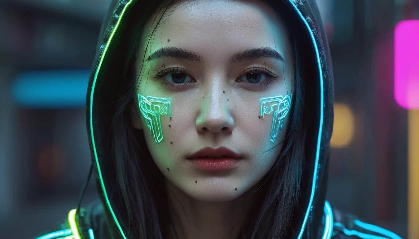 Cyberpunk detailed portrait (SKS people), Futuristic neon reflective clothing, sf, parts, Ismail Inceoglu、Dragan Bibin、Hans Thoma、Greg Rutkowski、Alexandros Pilomaris、Necro、Rene Margit illustration, Perfect Face, ((tattoo)), , Matte skin, pores, Wrinkles, Super detailed, Surrealism,, Mood Lighting, Hasselblad Photography Award Winners, Soft Diffuse Lighting, Giggling,, Machine side, The finer details, Realistic Shadows, Complex, elegant,