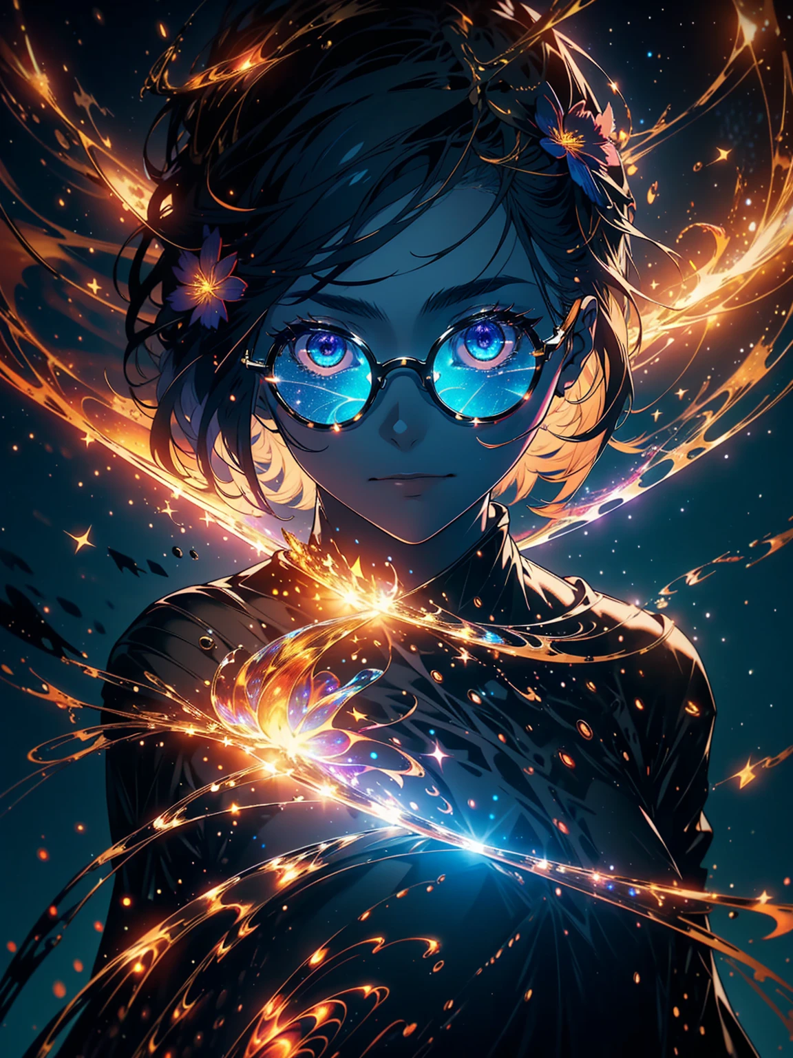Master Parts, nice, landscape, (((no_Humanos))), night, flower, garden, Starry Sky, constellation, Glasses, amazing, Overlooking, water, warm, comfortable, peaceful, meteor, Cosmic, magic, magic, details, fair, ((fire Fly))