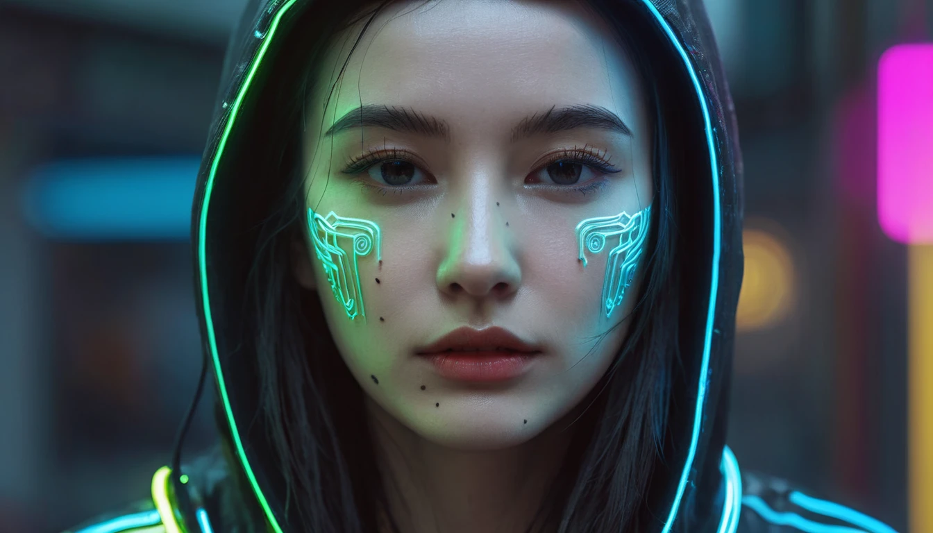 Cyberpunk detailed portrait (SKS people), Futuristic neon reflective clothing, sf, parts, Ismail Inceoglu、Dragan Bibin、Hans Thoma、Greg Rutkowski、Alexandros Pilomaris、Necro、Rene Margit illustration, Perfect Face,  ((tattoo)), , Matte skin, pores, Wrinkles, Super detailed, Surrealism,, Mood Lighting, Hasselblad Photography Award Winners, Soft Diffuse Lighting,  Giggling,, Machine side, The finer details, Realistic Shadows, Complex, elegant,
