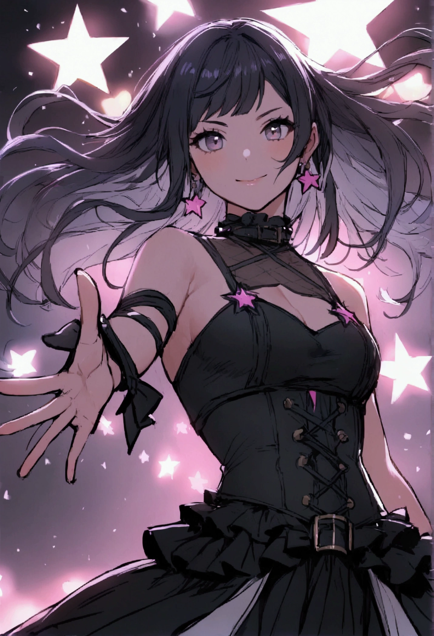 (extremely details, nice illumination, rtx) wonderful girl, nice tits, cute face, nice body, black long hairs, nice hand and finger, small dress with strings, moon in background, no loli