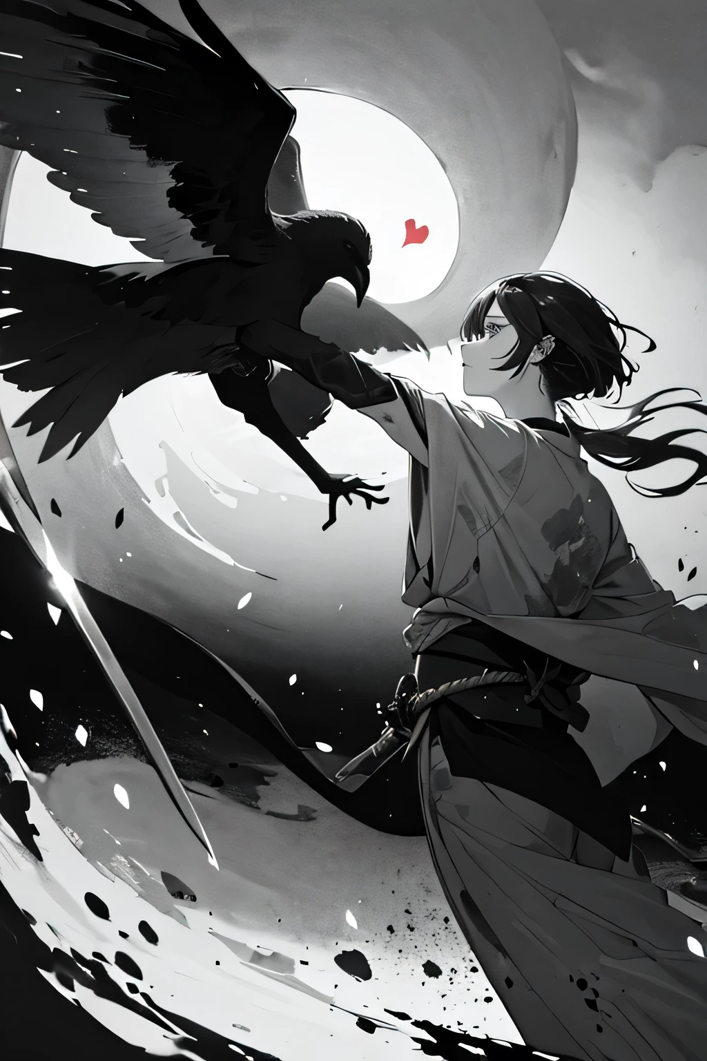 (Ink Painting:1.5),(Monochrome:1.5),(grayscale:1.5),Cinematic_angle,landscape,(Japanese sword:1.1),(Snowfield:1.3),Crystal of snow,(heart:1.3),(kimono:1.1),(Swordfighting:1.3),(Bird's Eye View:1.2),Highly detailed CG Unity 8k wallpaper,Ultra-detailed textures,Super detailed hair,(Natural skin texture, Highly detailed face and eyes),Ultra-high resolution,masterpiece,Highest quality,RAW Photos,Wide Hips,Glowing Skin,Gradient Hair,multicoloRedhead,Inverted hair,Natural skin texture,((multicoloRedhead:1.3),(Milky hair:1.2),Pink Hair,Redhead,Purple Hair),tattoo,
