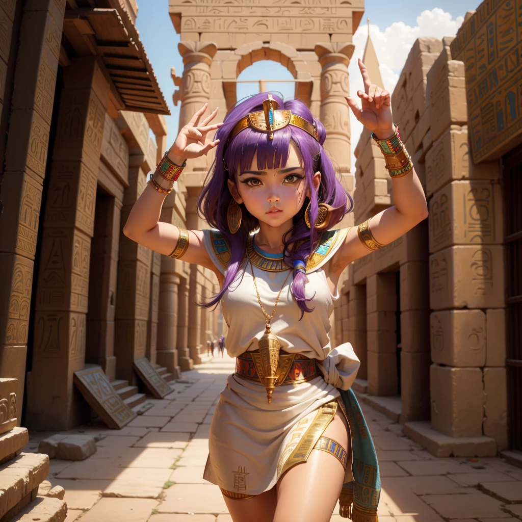 Cute ancient Egyptian princess、Colorful temples of ancient Egypt、The colorful streets of ancient Egypt、Artistic、detailed、Hemp clothing