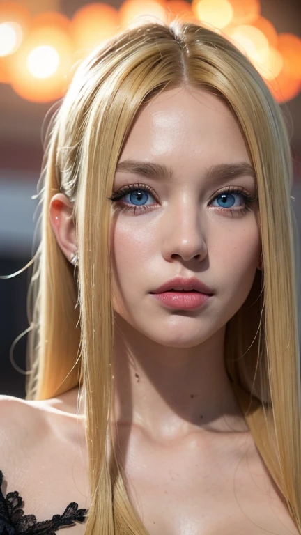Best Quality, masterpiece, ultra high resolution, (photorealistic:1.4), raw photo, 1 girl, (mesa:1.3), (32k UHD, photorealistic, raw photography, Best Quality: 1.4), beautiful face, (realistic face), (long dyed blonde hair:1.3), realistic eyes, Beautiful vibrant and bright blue eyes, (real skin), beautiful skin, tons of tattoos and piercings, ultra high definition, Hyper realistic, High resolution, Beautiful white European woman, super huge enormously gigantic , dynamic pose, seen, at an exciting Halloween party, Highly detailed Halloween decorated background with Jack-o'-lanterns, happy, smiling, Laugh, perfect masterpiece, Best Quality, better resolution