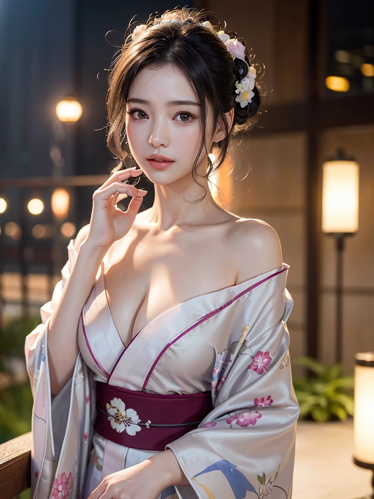 Mix 4, (8k, Live Shooting, Highest quality, masterpiece: 1.2), (Real, Photorealistic: 1.37), 一人のgirl, cute, night, rain, Wetty, Professional Lighting, Photon Mapping, Radio City, Physically Based Rendering, Gradient black hair, Gray Hair, Short Curly Hair, good looking, girl, Highest quality写真, High resolution, 1080P, (Clear Face), (Detailed face description), (Detailed hand description), (masterpiece), (Exquisite CG)、Extreme light and shadow、Disheveled Hair、Masterwork、Rich details、(Fine facial features)、(Highest qualityの写真)、(Masterpiece)、(Detailed eyes)、Look in front of you、Detailed clavicle、((Mid-breasted))、Nipple erection、Sexy、Lady、Clear、Smooth Hair、Clothes are not shiny、yukata、firework、kimono、水色のkimono、花柄のkimono