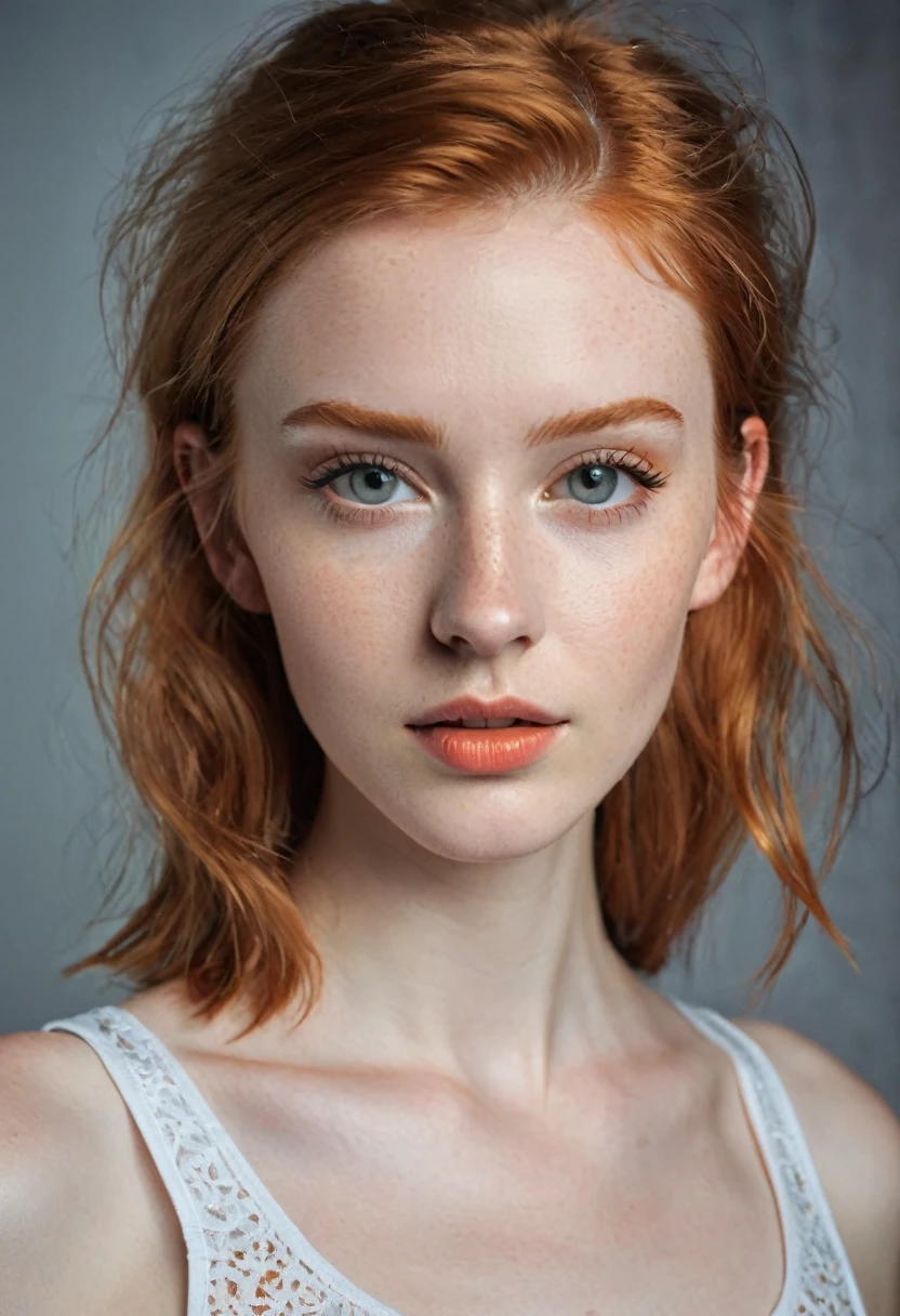 professional photograph of a 21 year old redhead nude model ,hyper detailed, dark limited palette, warm natural lighting, cinematic, film grain, depth of field, (intricate details, masterpiece, best quality:1.4), small natural breasts , mesmerizing, dynamic, dramatic, sensual, dynamic pose, (various views , face shot :1.4) ,subcutaneous veins,skin fluff,fine wrinkles,high contrast,best Ray tracing, light and shadow play,highly detailed,24mm photograph, film, bokeh, professional, 4k,