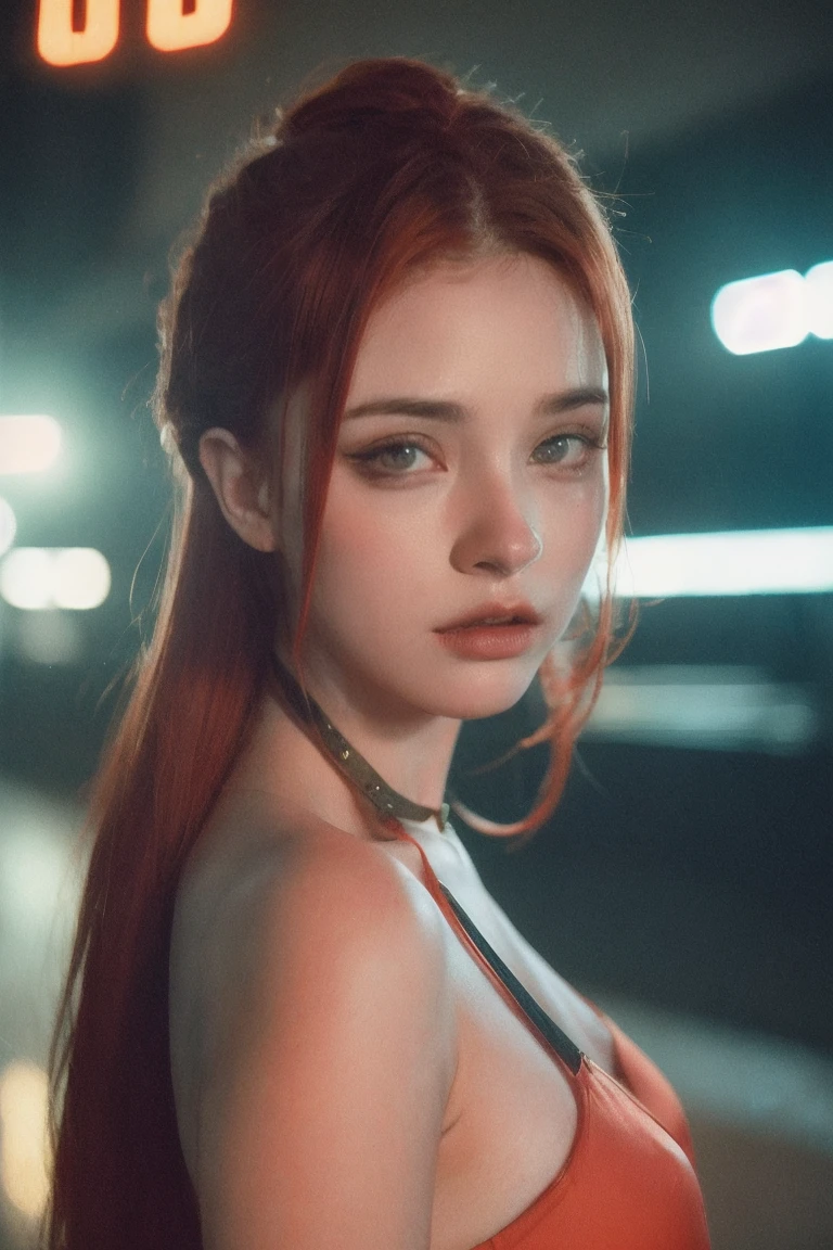 cinematic film, Realistic photograph,

Best quality, Raw photo, face portrait, a young cyborg woman with fiery red hair. Her face fills the frame, bathed in neon hues, exuding determination and mystery amidst a futuristic backdrop, Fujicolor Pro 400H, L USM

,shallow depth of field, vignette, highly detailed, high budget, bokeh, cinemascope, moody, epic, gorgeous, film grain, grainy, 