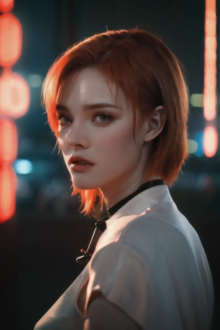 cinematic film, Realistic photograph,
Best quality, Raw photo, face portrait, a young cyborg woman with fiery red hair. Her face fills the frame, bathed in neon hues, exuding determination and mystery amidst a futuristic backdrop, Fujicolor Pro 400H, L USM
,shallow depth of field, vignette, highly detailed, high budget, bokeh, cinemascope, moody, epic, gorgeous, film grain, grainy,