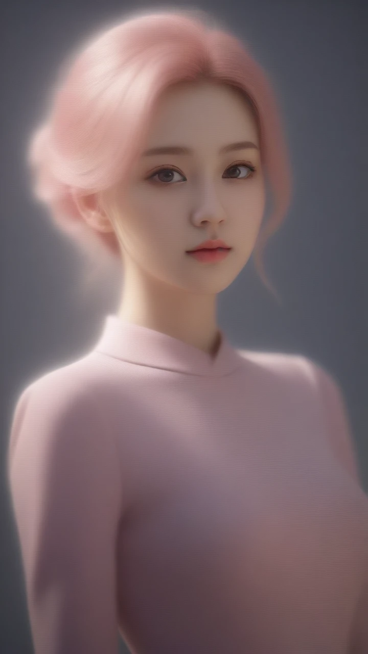 (8K, original photo, best quality, masterpiece), ultra high resolution, (actual, photo-actual), 1 girl, emotionless, alone, pink hair, yellow eyes, professional lighting, detailed lighting, backlight, depth of field, natural lighting, sharp focus, Two meters shooting distance, Take photos professionally, delicate eyes, actual eyes, Detailed shadows, CG games, role play, pink clothes with arm ring,  sling, Upper body, pink clothes, External, crown, Gundam, Mecha, 